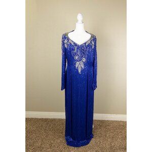 Vintage “Black Tie” Royal Blue Silk & Beaded Evening Gown — Size 18